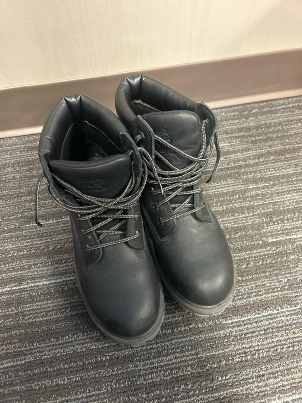 TIMBERLAND Steel Toe Waterproof Black Leather Work Boots Rugged Lace-Up Size 7.5